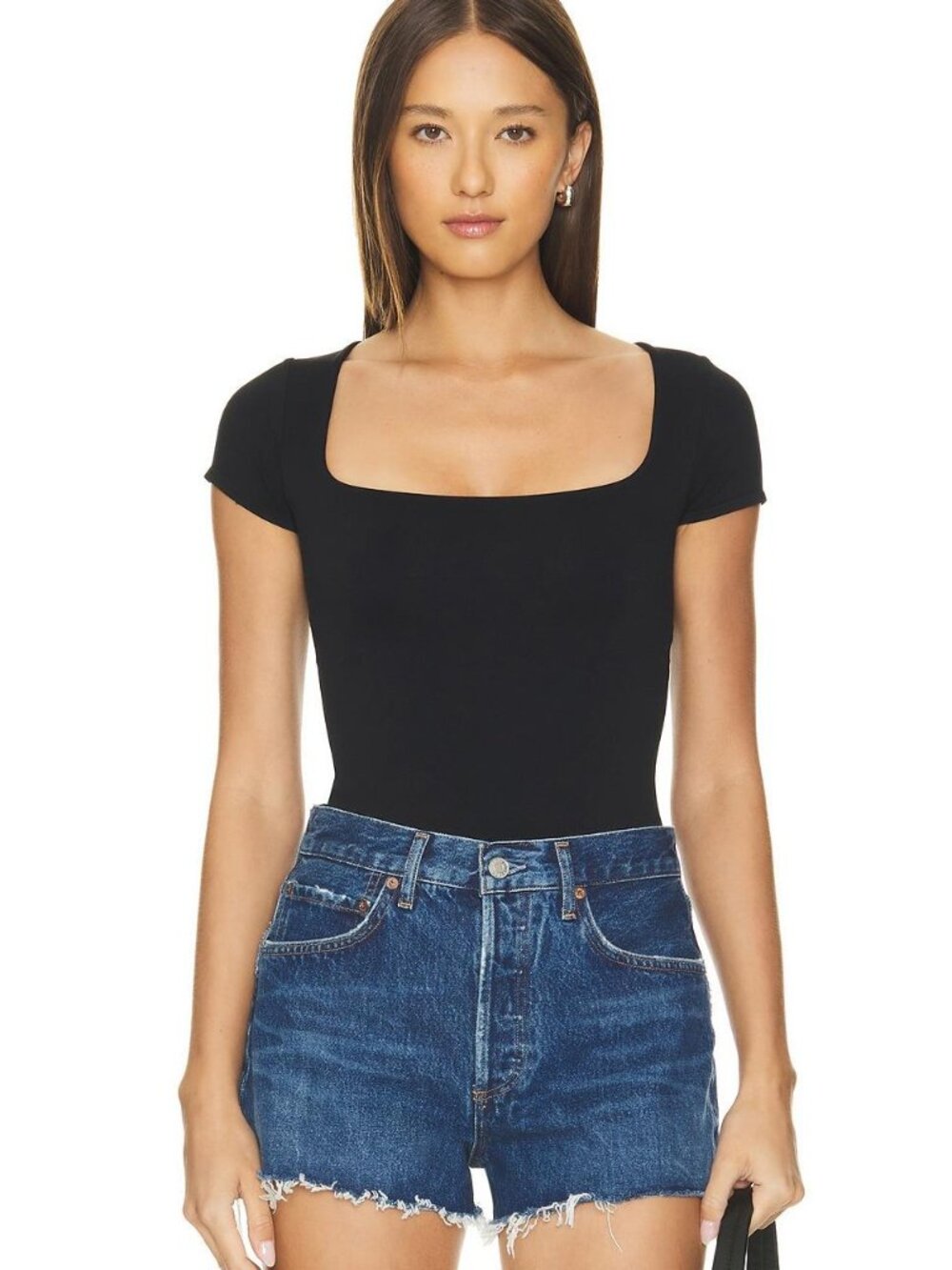 Free People Intimately Black Square Neck Built In Bra Top Size L/XL